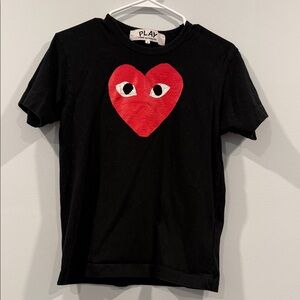 AUTHENTIC Comme des Garcons Black Tee with Red Heart Motif